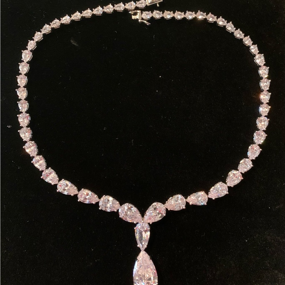 Silver Lab Created White Sapphire Necklace 17” Certificate of Authenticity